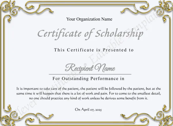 Printable Certificate Of Scholarship
