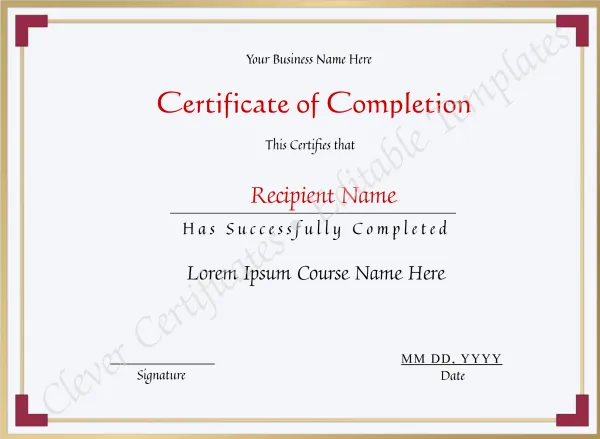 Printable Certificate Of Completion