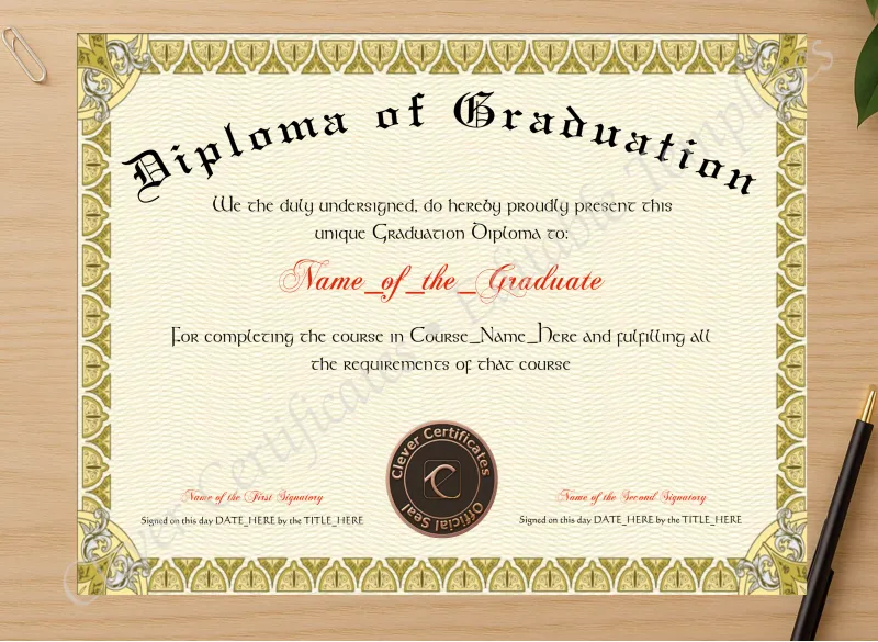 Professional preview of Diploma Of Graduation certificate on high-quality stationery paper, ideal for showcasing the final look.