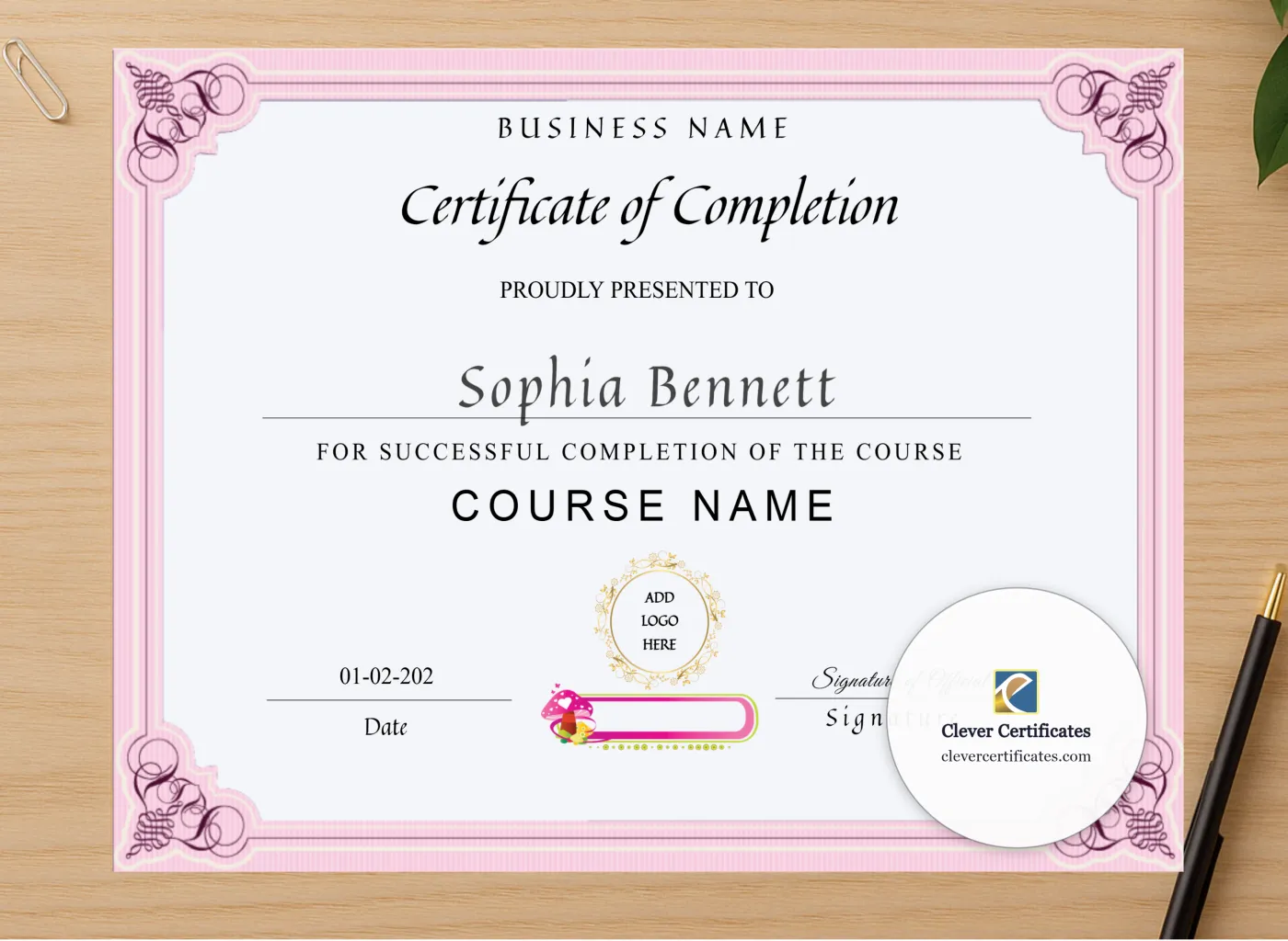 Professional preview of Makeup Artist Course Completion Certificate certificate on high-quality stationery paper, ideal for showcasing the final look.