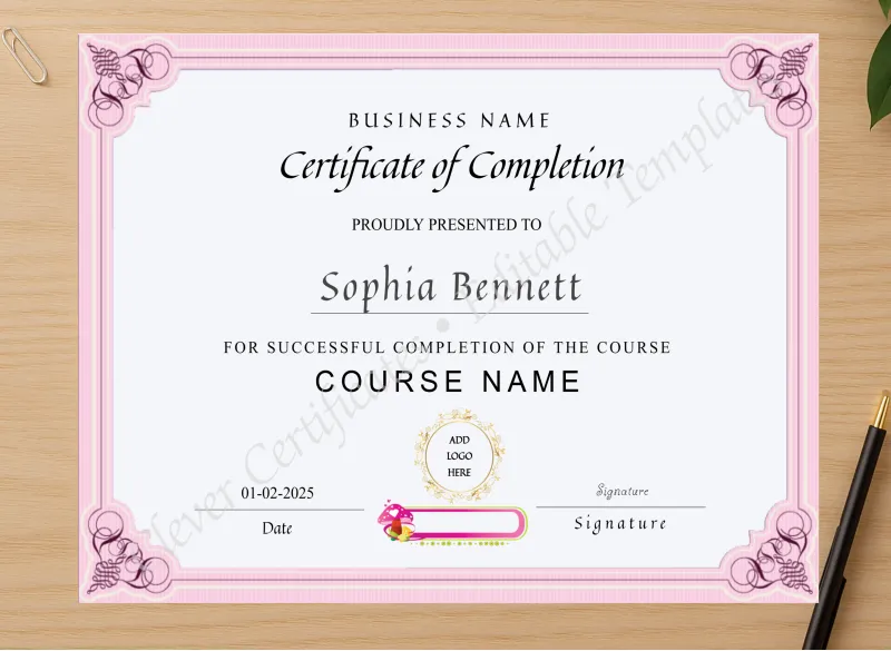 Professional preview of Makeup Artist Course Completion Certificate certificate on high-quality stationery paper, ideal for showcasing the final look.