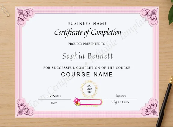 Professional preview of Makeup Artist Course Completion Certificate certificate on high-quality stationery paper, ideal for showcasing the final look.
