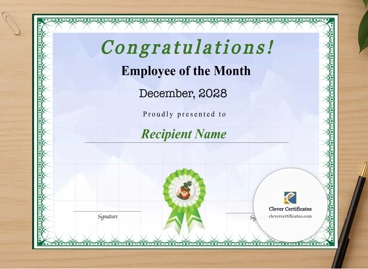 Professional preview of Editable Certificate Of Employee Of The Month certificate on high-quality stationery paper, ideal for showcasing the final look.