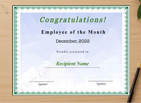 Professional preview of Editable Certificate Of Employee Of The Month certificate on high-quality stationery paper, ideal for showcasing the final look.