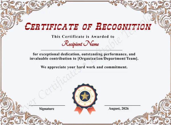Printable Certificate Of Recognition