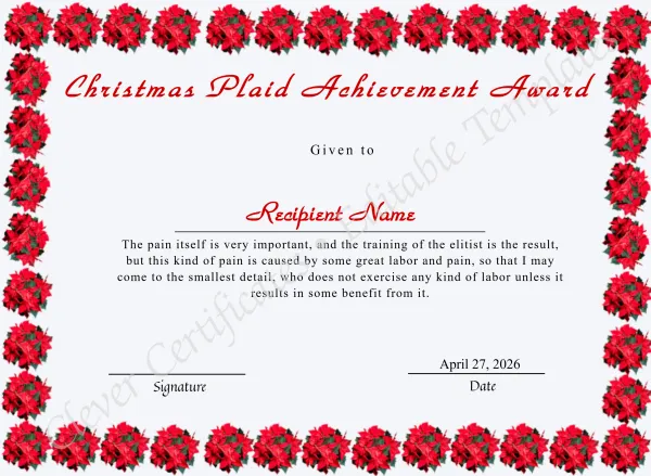 Editable Christmas Plaid Achievement Award