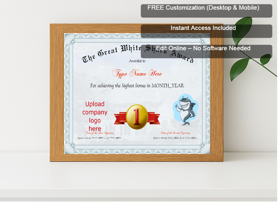 Premium mockup with Free Editor badge stack for Great White Shark Award