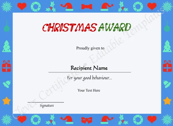 Printable Kids Christmas Certificate 