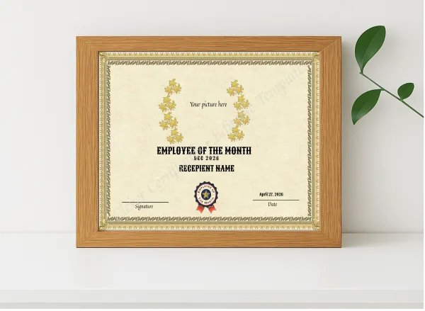 Realistic mockup featuring Recognition Best Employee Of The Month displayed within a modern frame, set against a minimalistic background.