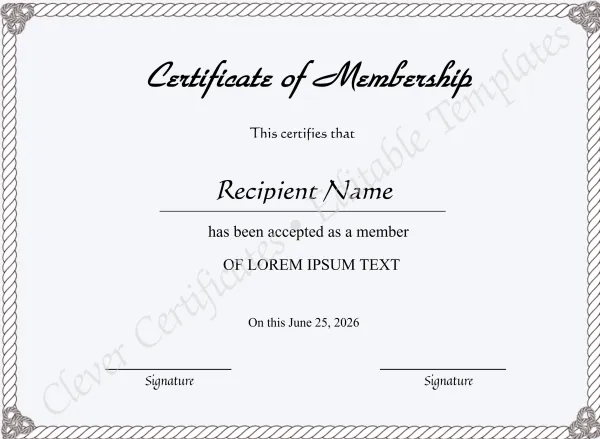 Editable Certificate Of Membership