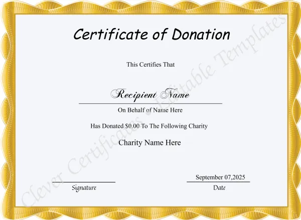 Editable Certificate Of Donation 