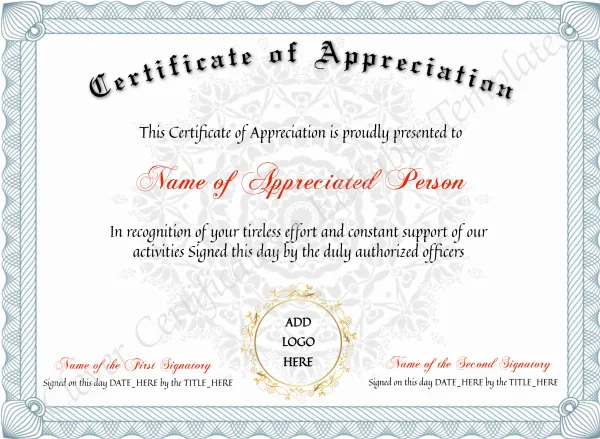 Editable Certificate Of Appreciation