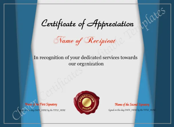 Printable Certificate Of Appreciation Template