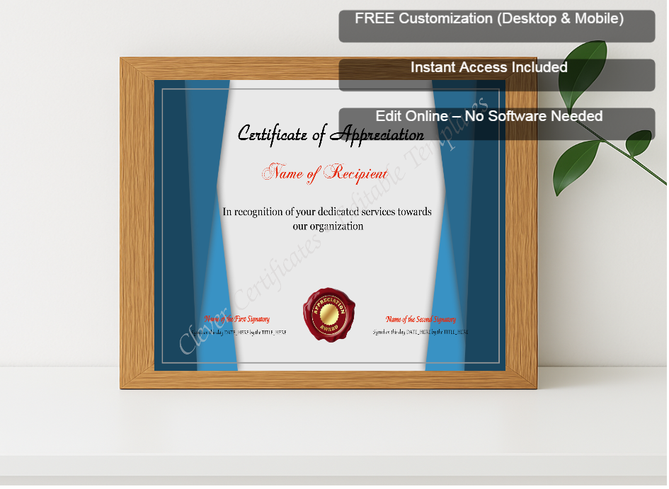 Premium mockup with Free Editor badge stack for Printable Certificate Of Appreciation Template
