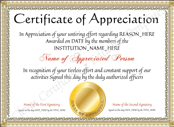 EDITABLE Years Of Service Certificate Of Appreciation Template