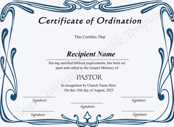 Editable Certificate Of Ordination For Pastor
