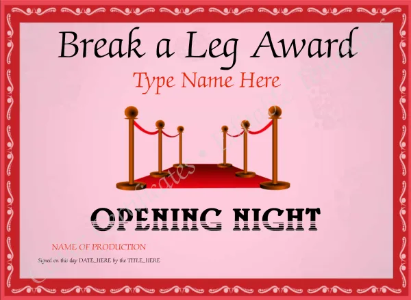 Opening Night Certificate