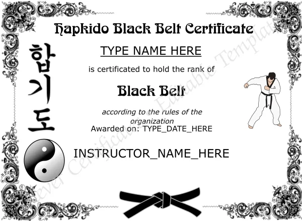 Editable Hapkido Black Belt Certificate