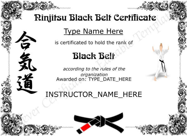 Editable Ninjitsu Black Belt Certificate