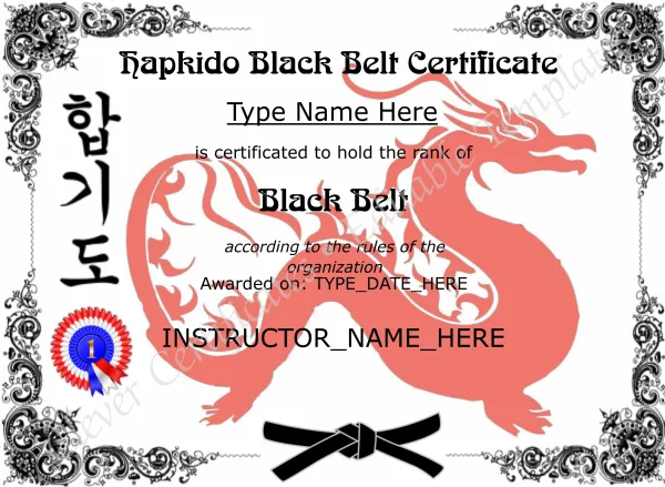 Printable Hapkido Black Belt Certificate