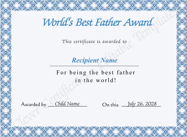 Editable Worlds Best Father Award Certificate