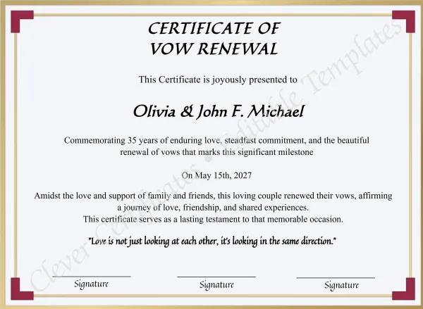 Printable 35 Years Of Marriage Anniversary Certificate