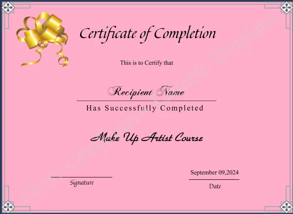 Beauty Course Editable Completion Certificate