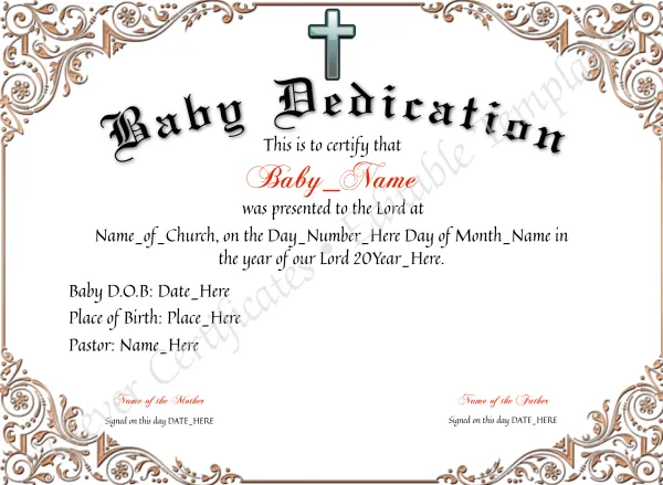 Baby Dedication Certificate