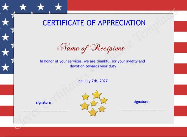 Editable Certificate Template American Flag