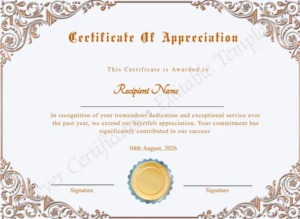 Professional Certificate Of Appreciation Award