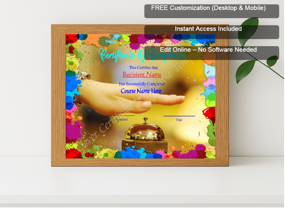 Premium mockup with Free Editor badge stack for  Makeup Course Completion Certificate Template