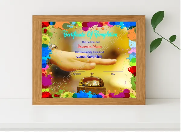 Realistic mockup featuring  Makeup Course Completion Certificate Template displayed within a modern frame, set against a minimalistic background.