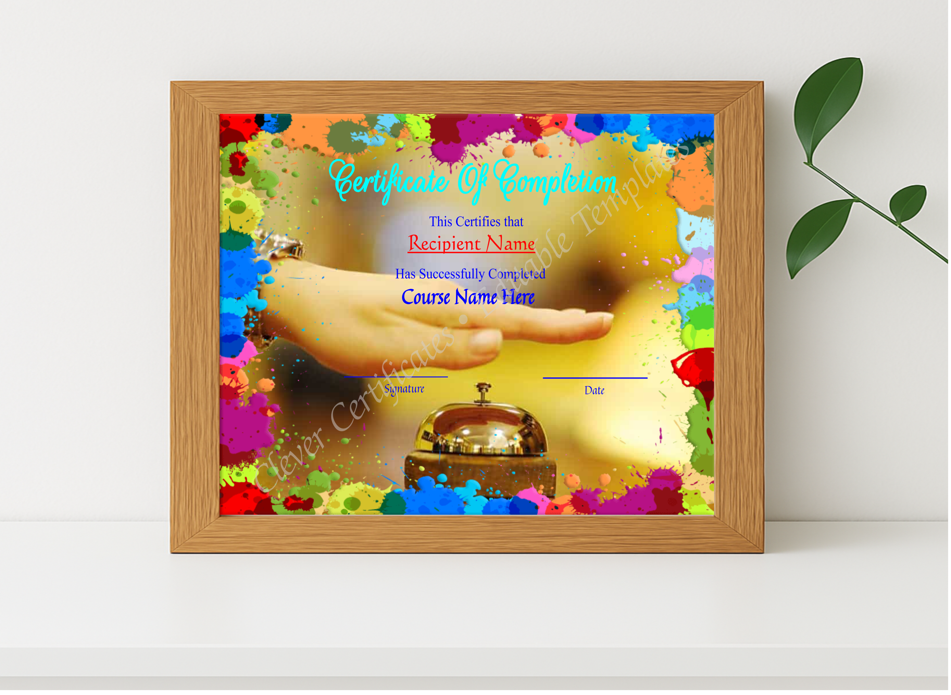 Realistic mockup featuring  Makeup Course Completion Certificate Template displayed within a modern frame, set against a minimalistic background.