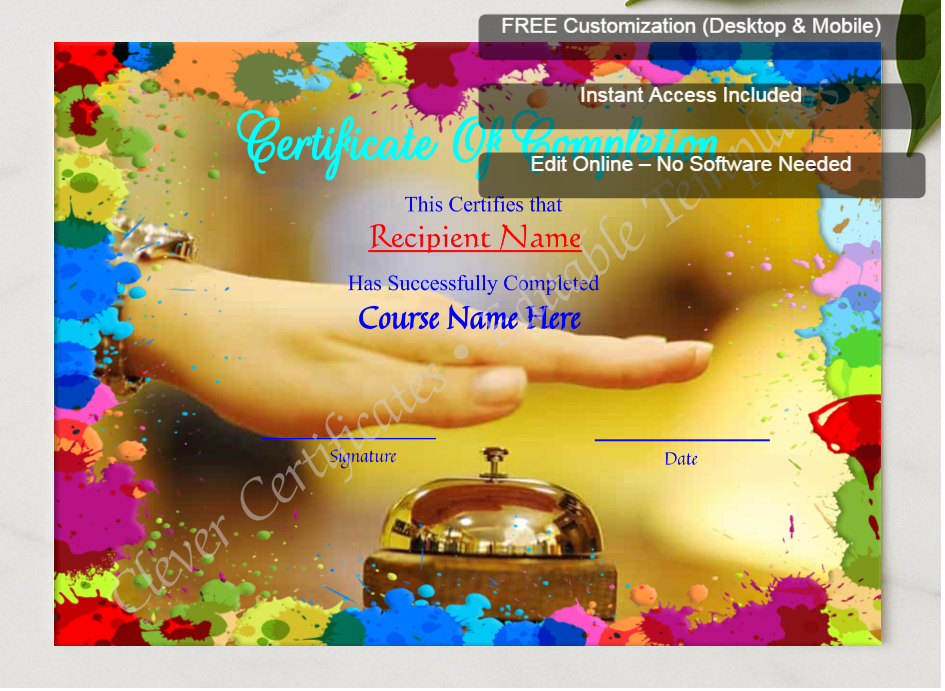 Framed preview featuring Free Editor badge stack for  Makeup Course Completion Certificate Template
