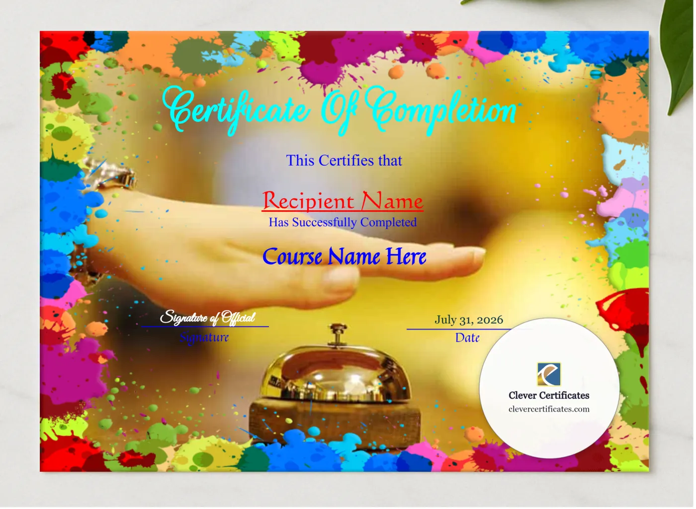  Makeup Course Completion Certificate Template presented in a sleek wooden frame, elegantly arranged on a stylish table.