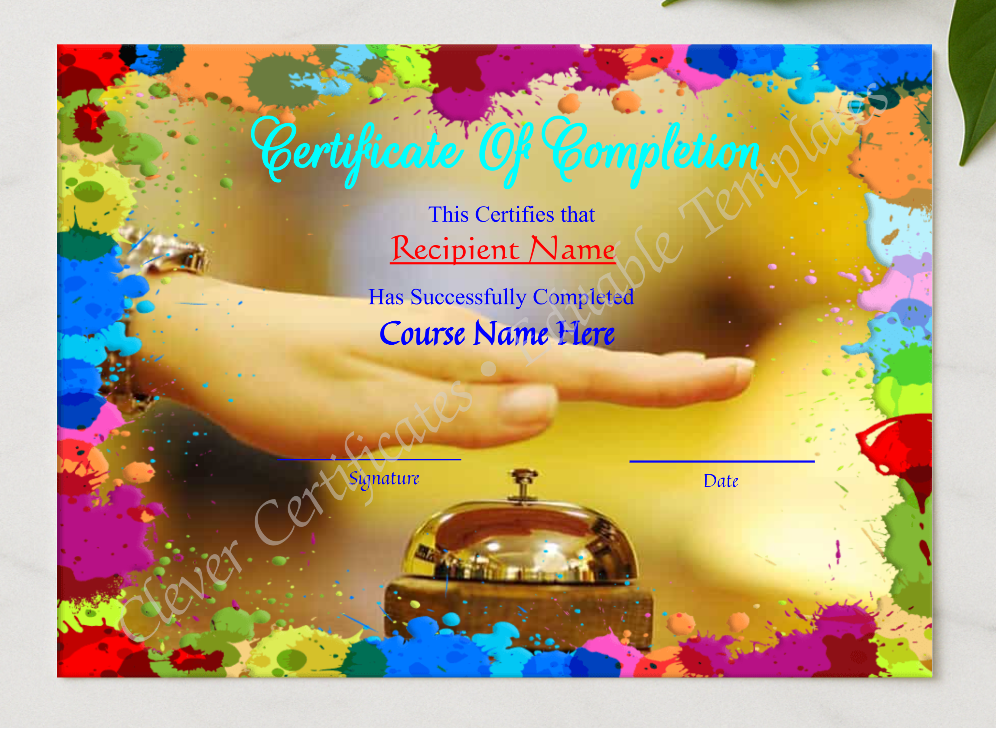  Makeup Course Completion Certificate Template presented in a sleek wooden frame, elegantly arranged on a stylish table.