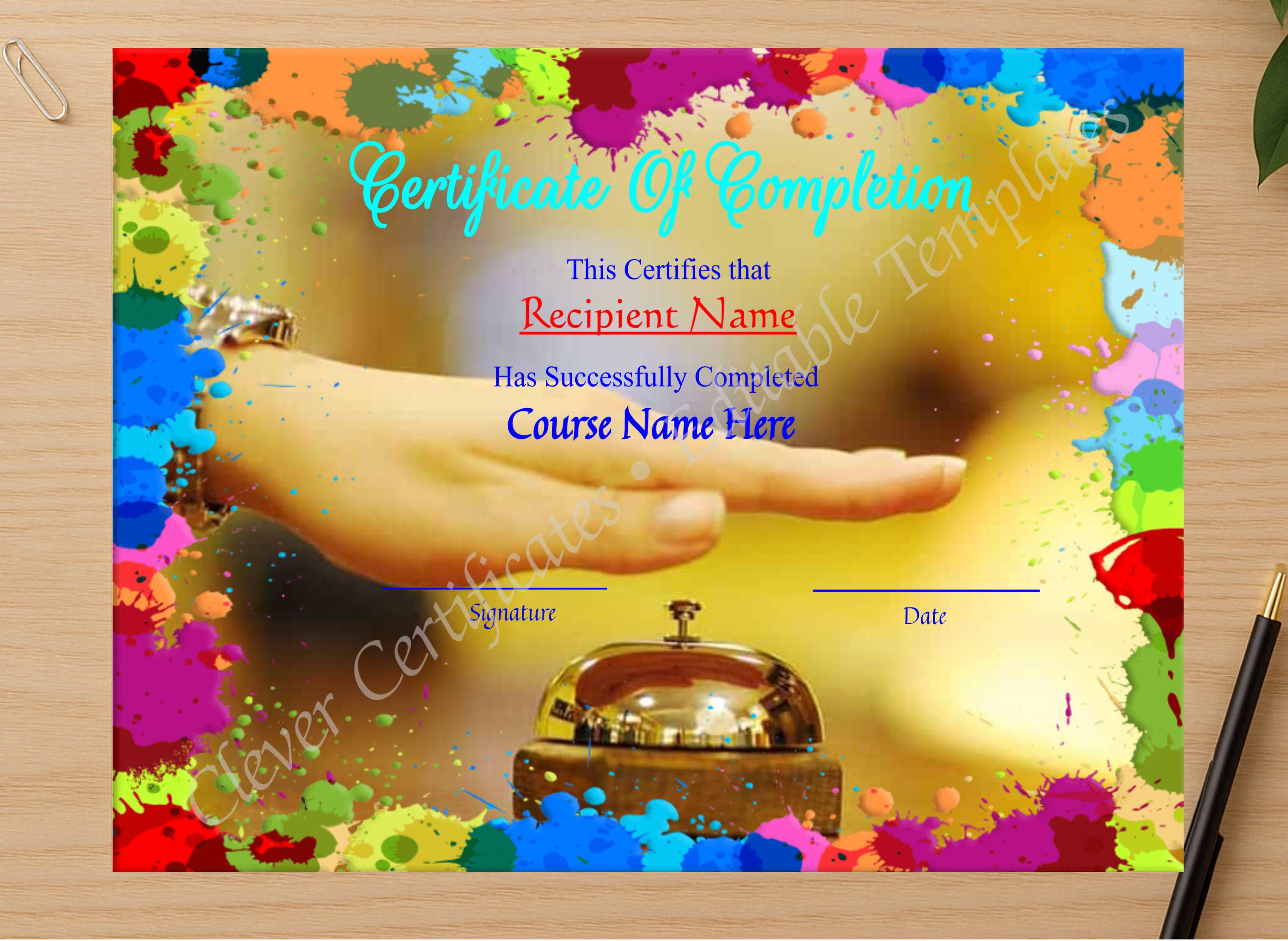 Professional preview of  Makeup Course Completion Certificate Template certificate on high-quality stationery paper, ideal for showcasing the final look.