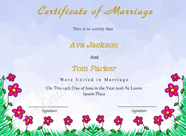 Editable Wedding Certificate