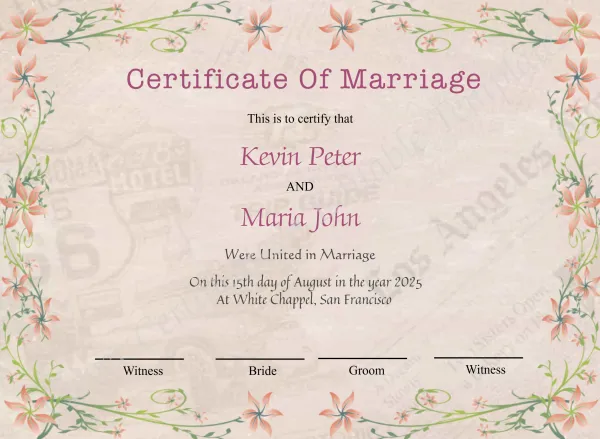 Printable Elegant Wedding Certificate