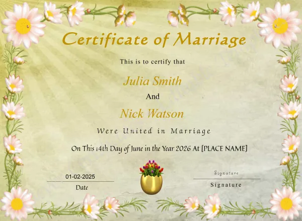 Printable Wedding Certificate