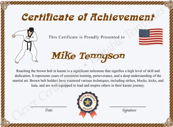 Editable Karate Brown Belt Certificate