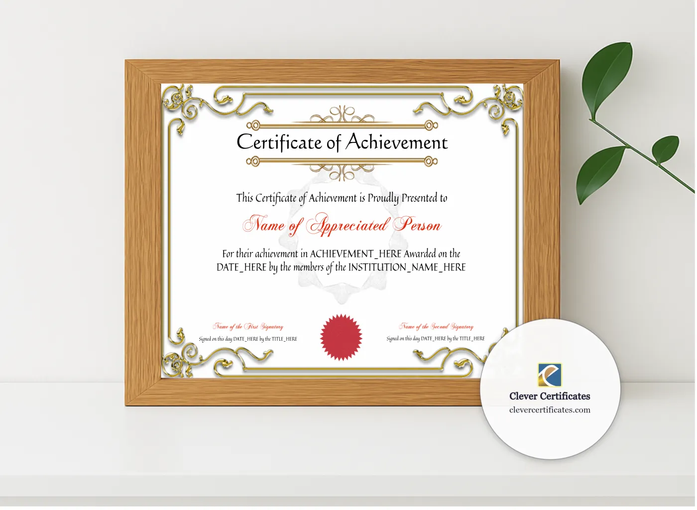 Realistic mockup featuring Recognition Leadership Award displayed within a modern frame, set against a minimalistic background.