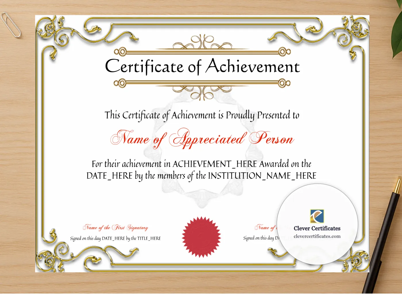 Professional preview of Recognition Leadership Award certificate on high-quality stationery paper, ideal for showcasing the final look.