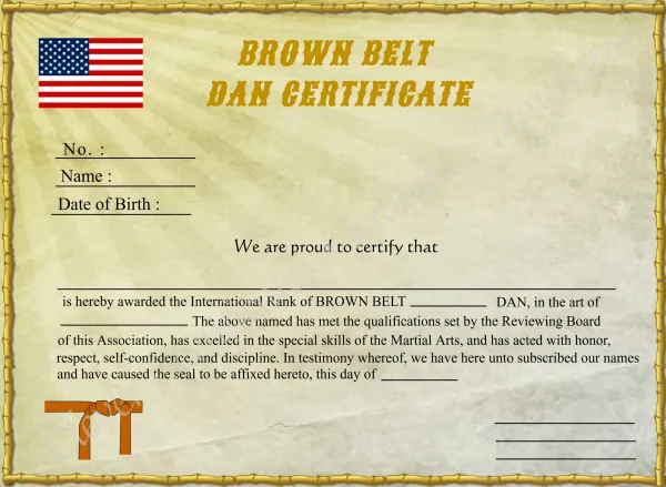 Editable Brown Belt Dan Certificate