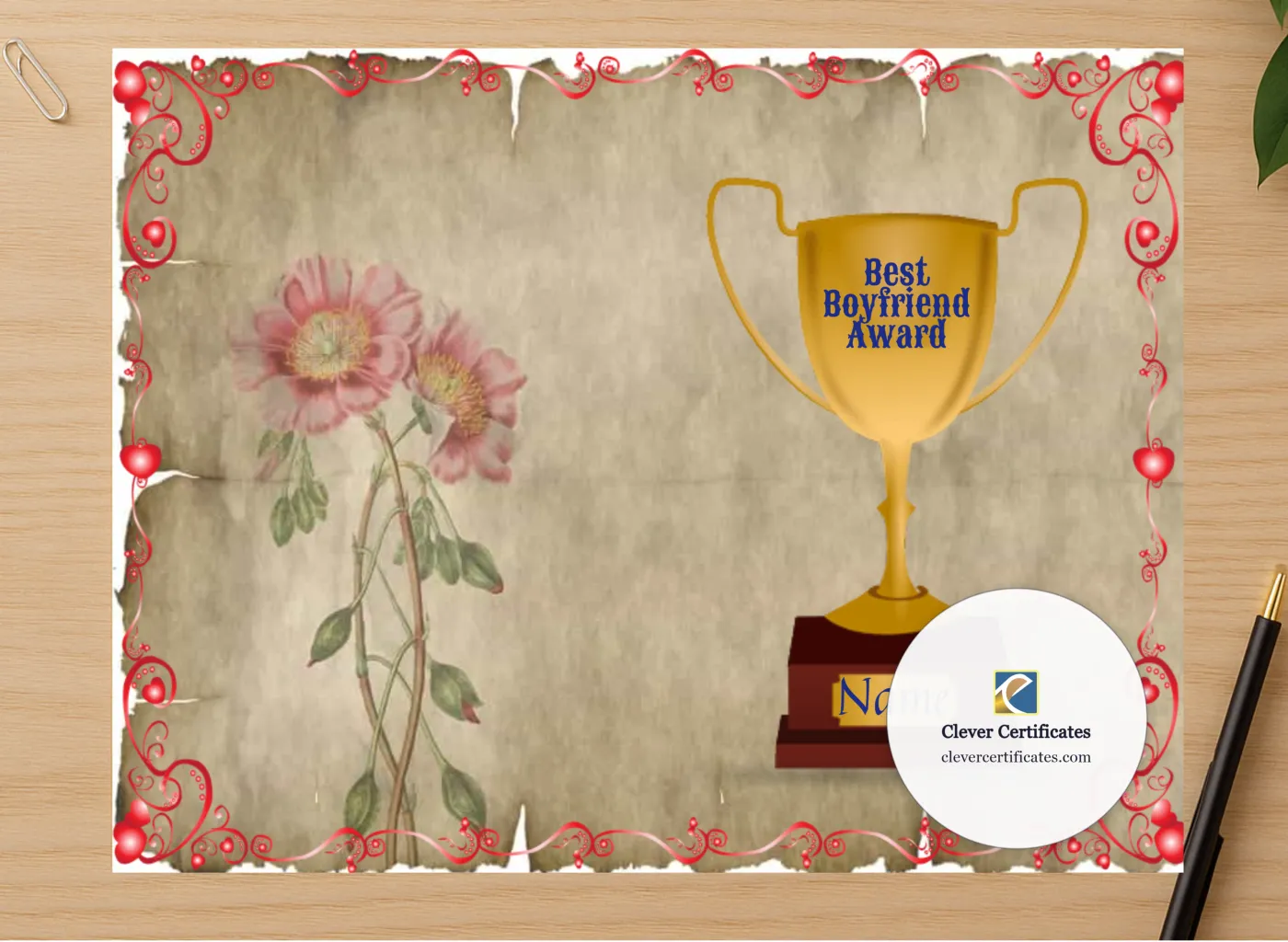 Professional preview of Best Bf Award certificate on high-quality stationery paper, ideal for showcasing the final look.