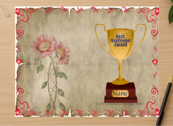 Professional preview of Best Bf Award certificate on high-quality stationery paper, ideal for showcasing the final look.