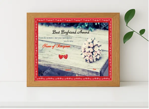 Realistic mockup featuring Best Bf Award Template displayed within a modern frame, set against a minimalistic background.