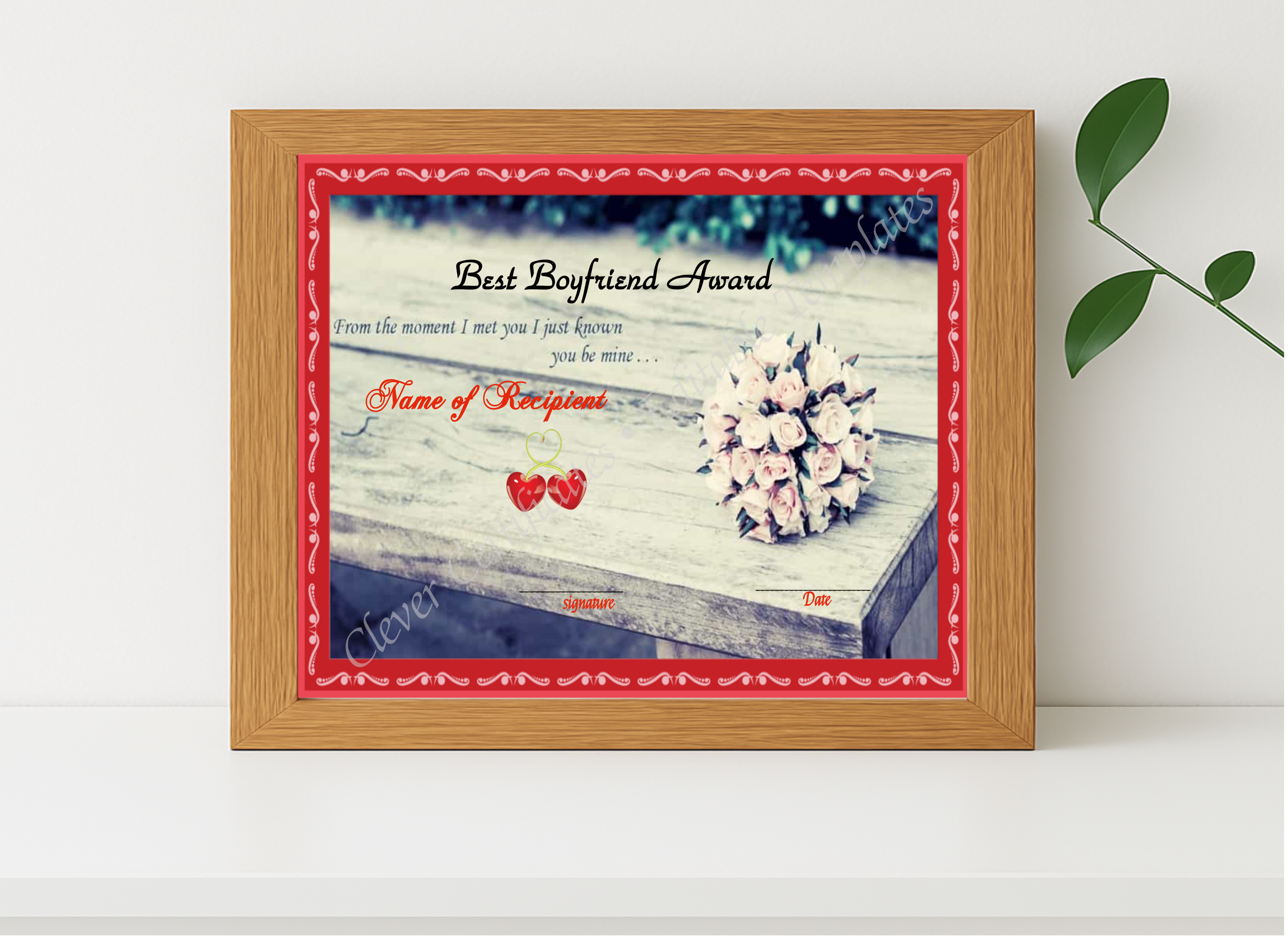 Realistic mockup featuring Best Bf Award Template displayed within a modern frame, set against a minimalistic background.