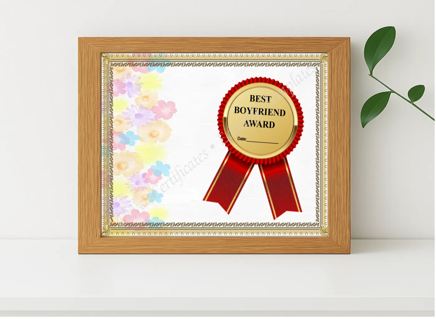 Realistic mockup featuring Best Boyfriend Award Template displayed within a modern frame, set against a minimalistic background.