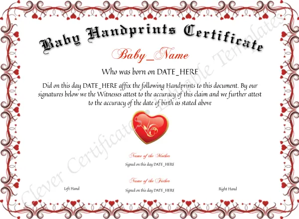 Baby Handprints Certificate